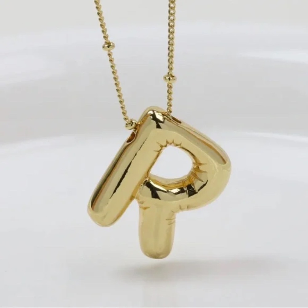 Bubble Letter Necklace Initial Necklace Gold 3D Balloon Letter R NEW 18"